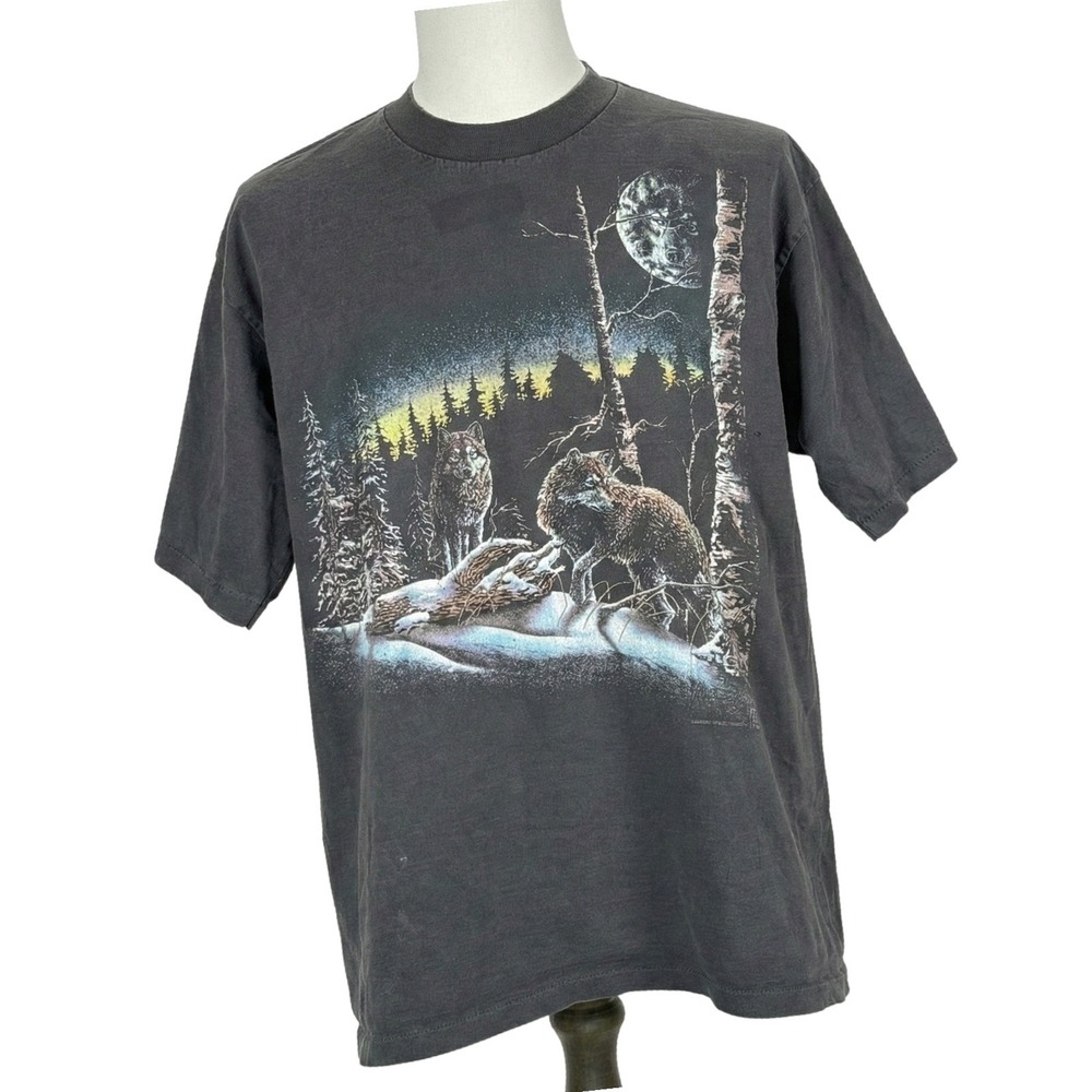 Vintage 1993 Gardner Wolf Shirt XL Single Stitch Stand Out Designs‎ 90s Nature